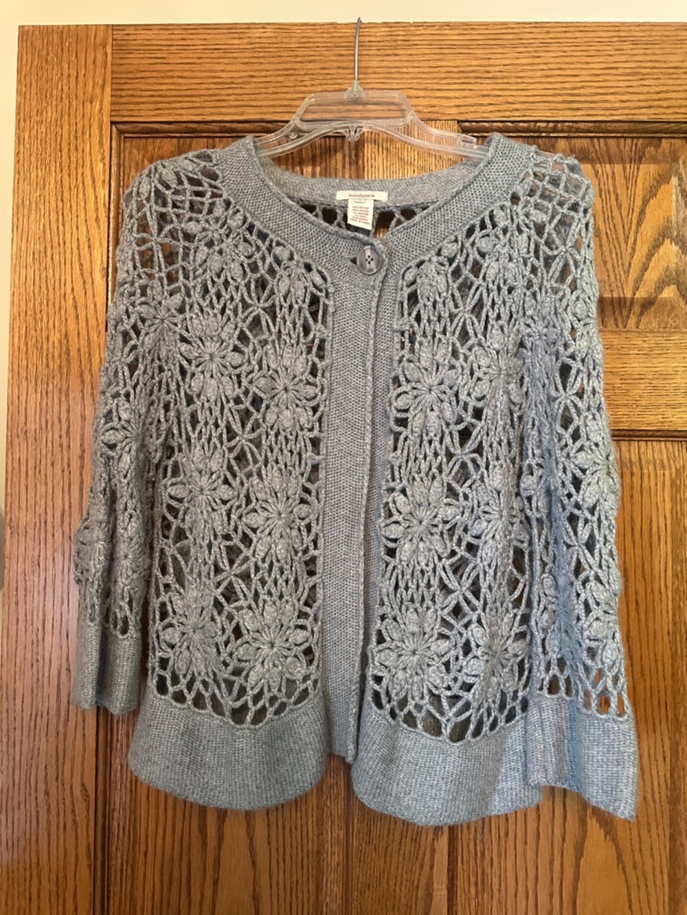 Sundance Gray Openwork Crochet Button-Front Cardigan